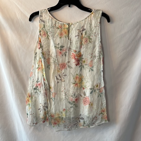 Cream Floral Sheer Sleeveless Top Size M - Picture 4 of 10
